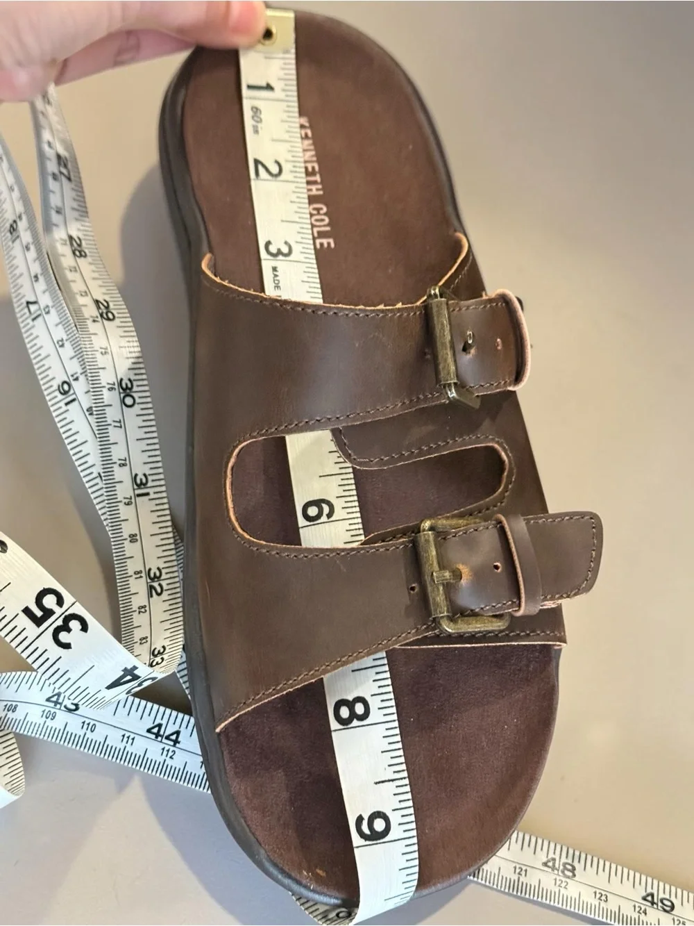 New In Box Kenneth Cole Kids Leaf Leo Brown Double-Buckle Slide Sandals Size 4